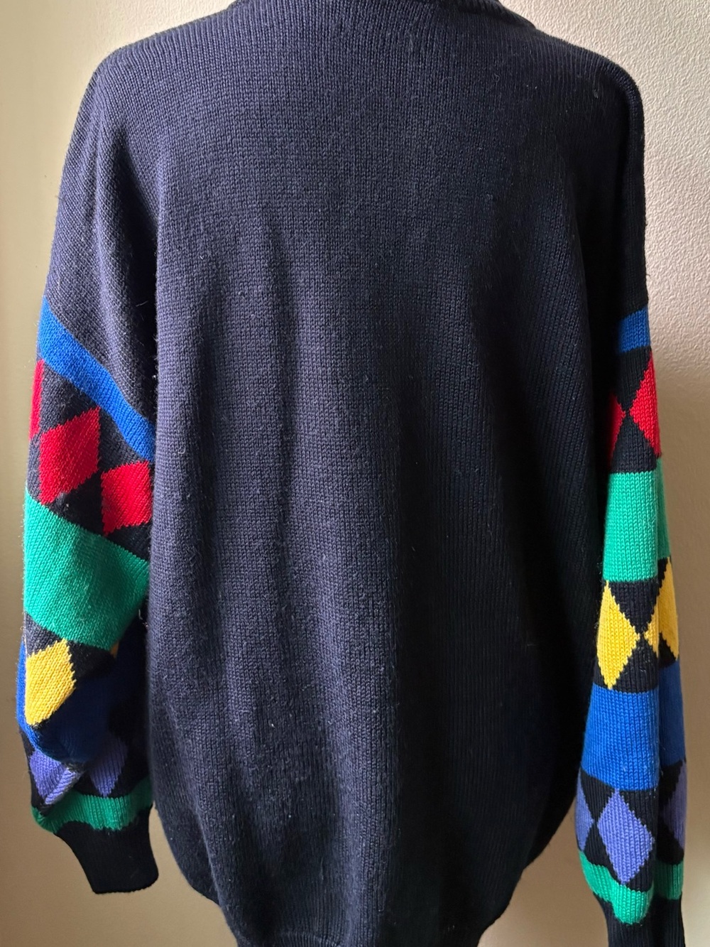 3 Suisses Vintage Mock Neck Sweater FR 46/48 US XL Embroidered Geometric Wool - Picture 5 of 11